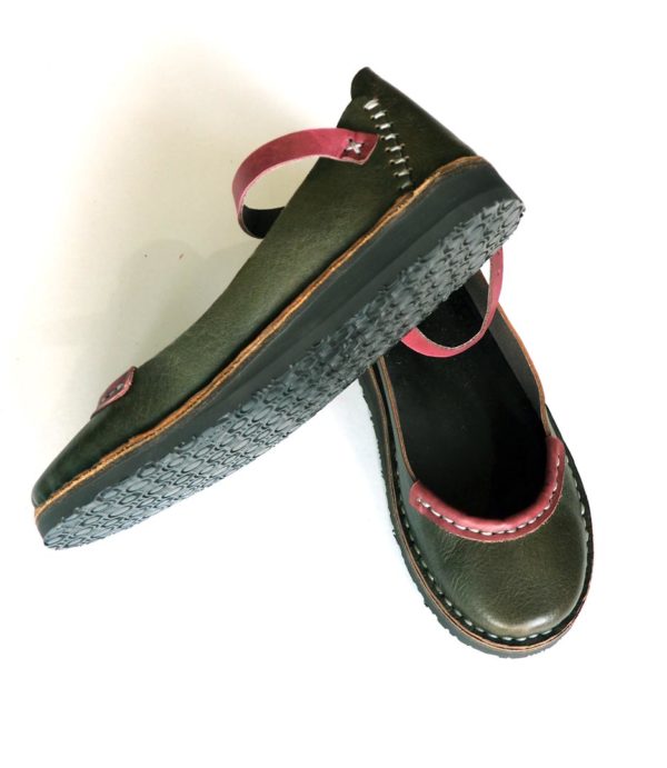 Green ballerinas cut low at the toe